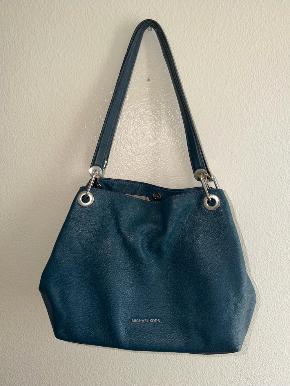 Michael Kors Deep Teal Pebbled Leather Shoulder Tote